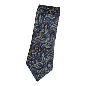NWT LANVIN Men's 100% Silk Necktie LUXURY Tie Blue Green Paisley W:3.6" EUC